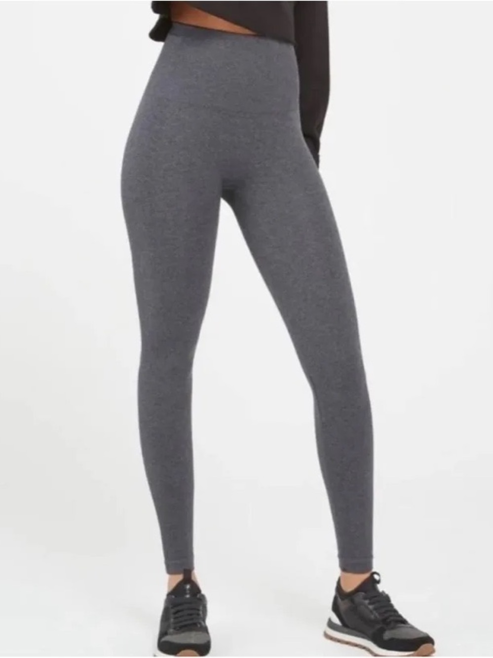 SPANX Look At Me Now High-Waisted Seamless Leggings - Heather Charcoal Small